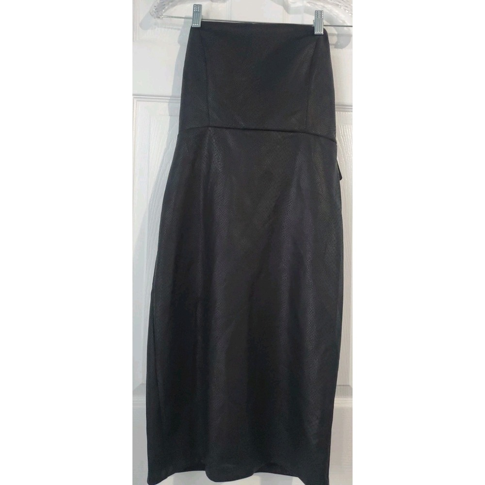 Bebe Black Strapless Vegan Leather Snakeskin Print Dress Size M